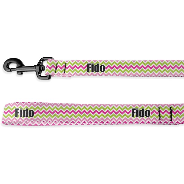 Custom Pink & Green Chevron Deluxe Dog Leash - 4 ft (Personalized)