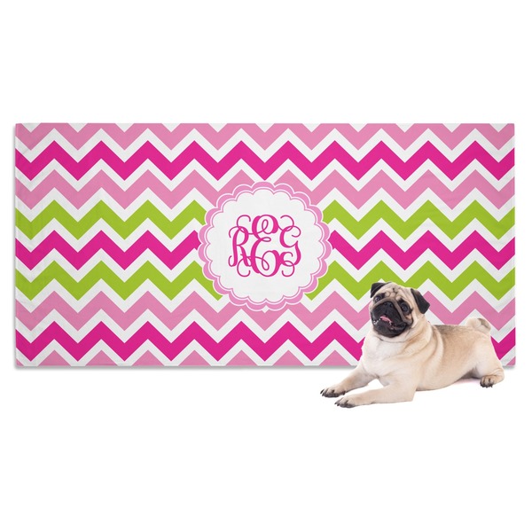Custom Pink & Green Chevron Dog Towel (Personalized)