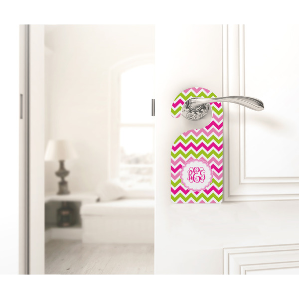 Pink & Green Chevron Door Hanger - LIFESTYLE