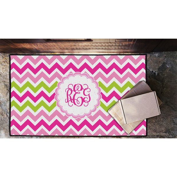 Pink & Green Chevron Door Mat - LIFESTYLE (Lrg)