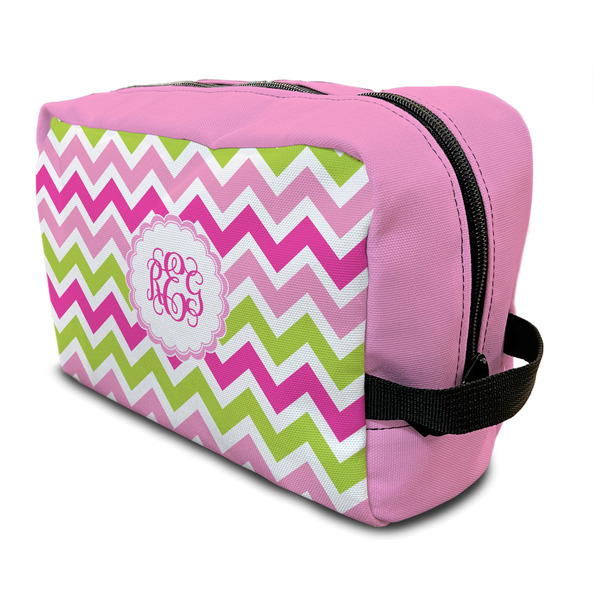 Custom Pink & Green Chevron Toiletry Bag / Dopp Kit (Personalized)