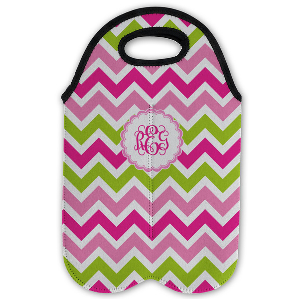 Pink & Green Chevron Double Wine Tote - Flat (new)