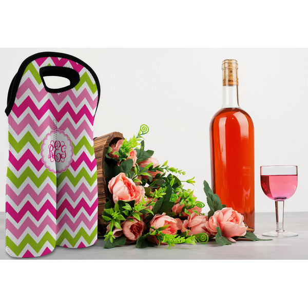 Pink & Green Chevron Double Wine Tote - LIFESTYLE (new)