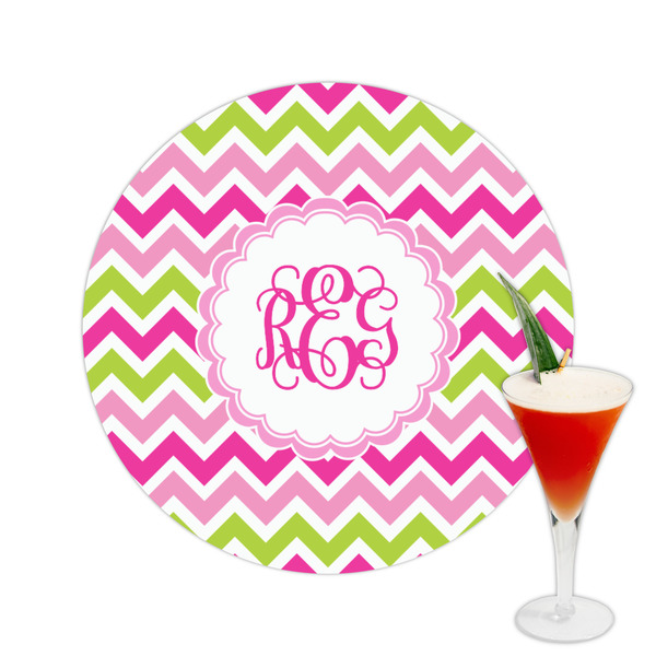Custom Pink & Green Chevron Printed Drink Topper -  2.5" (Personalized)