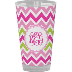 Pink & Green Chevron Pint Glass - Full Color (Personalized)