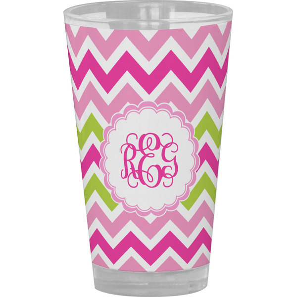 Custom Pink & Green Chevron Pint Glass - Full Color (Personalized)