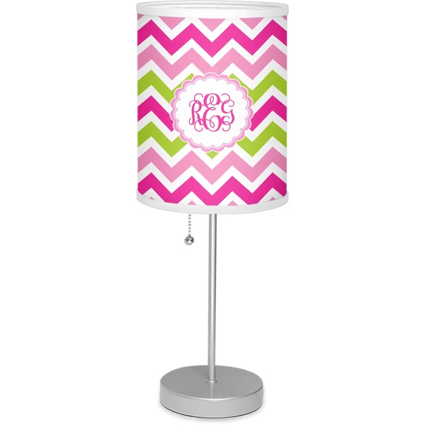 Custom Pink & Green Chevron Lamp with Drum Shade (Personalized)