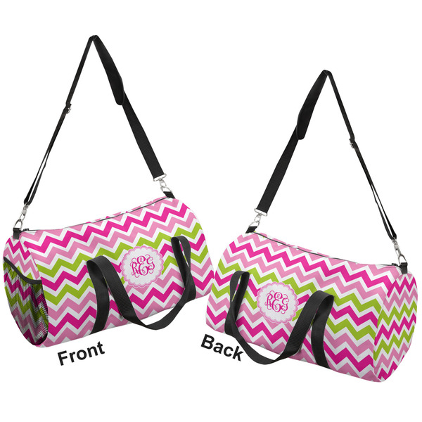 Pink & Green Chevron Duffle bag small front and back sides
