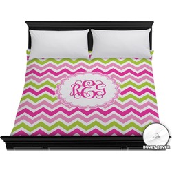 Pink & Green Chevron Duvet Cover - King (Personalized)