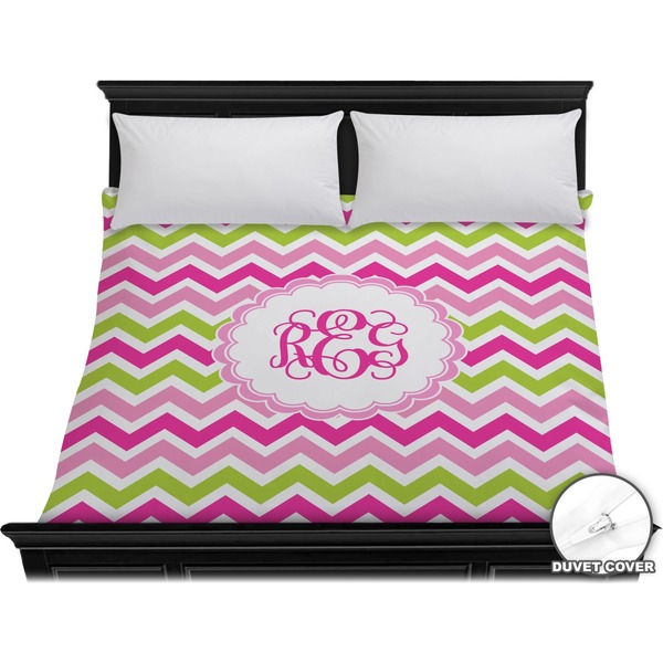 Custom Pink & Green Chevron Duvet Cover - King (Personalized)