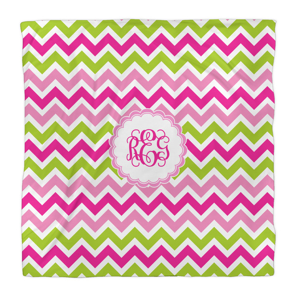 Pink & Green Chevron Duvet Cover - Queen - Front
