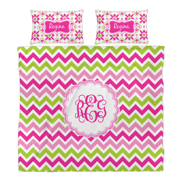 Pink & Green Chevron Duvet Cover Set - King - Alt Approval