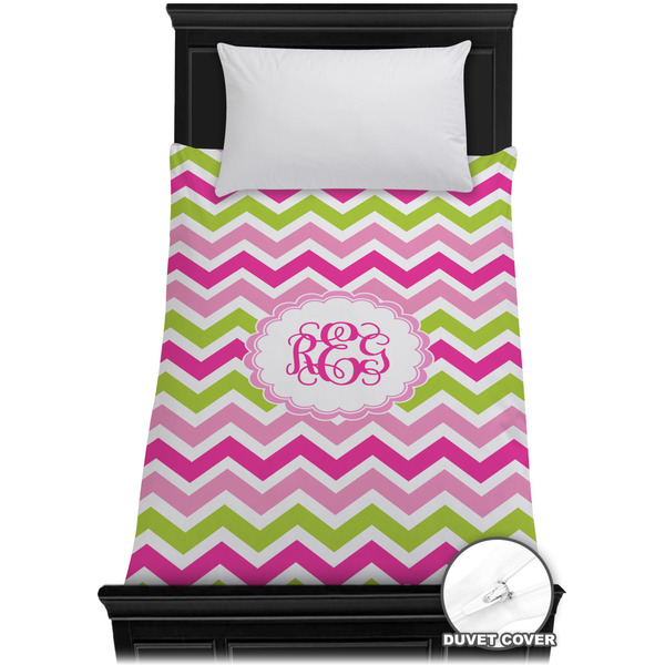 Custom Pink & Green Chevron Duvet Cover - Twin XL (Personalized)