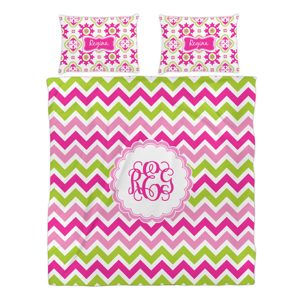 Pink & Green Chevron Duvet cover Set - Queen - Alt Approval