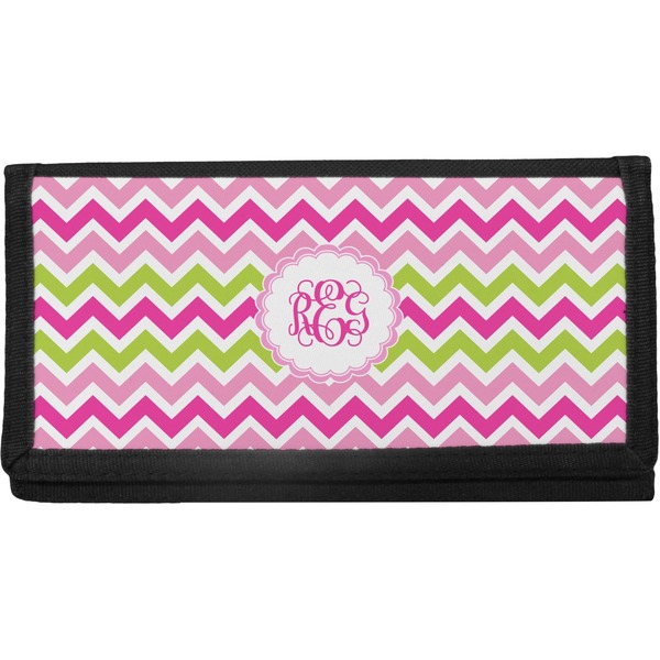 Custom Pink & Green Chevron Canvas Checkbook Cover (Personalized)