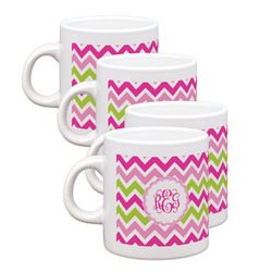 Pink & Green Chevron Single Shot Espresso Cups - Set of 4 (Personalized)