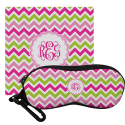 Pink & Green Chevron Eyeglass Case & Cloth (Personalized)