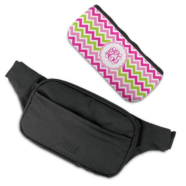 Pink & Green Chevron Fanny Packs - FLAT (flap off)