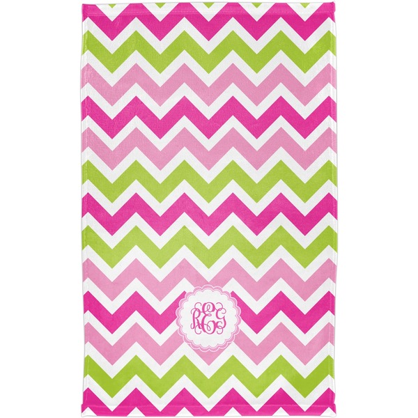 Pink & Green Chevron Finger Tip Towel - Full View