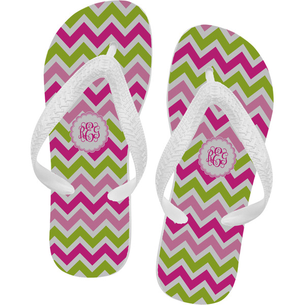 Custom Pink & Green Chevron Flip Flops - XSmall (Personalized)
