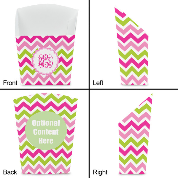 Pink & Green Chevron French Fry Favor Box - Front & Back View