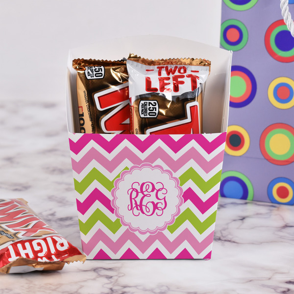 Pink & Green Chevron French Fry Favor Box - w/ Treats View