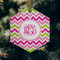Pink & Green Chevron Frosted Glass Ornament - Hexagon (Lifestyle)