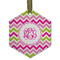 Pink & Green Chevron Frosted Glass Ornament - Hexagon