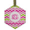 Pink & Green Chevron Flat Glass Ornament - Hexagon w/ Monogram