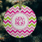 Pink & Green Chevron Frosted Glass Ornament - Round (Lifestyle)