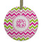 Pink & Green Chevron Frosted Glass Ornament - Round