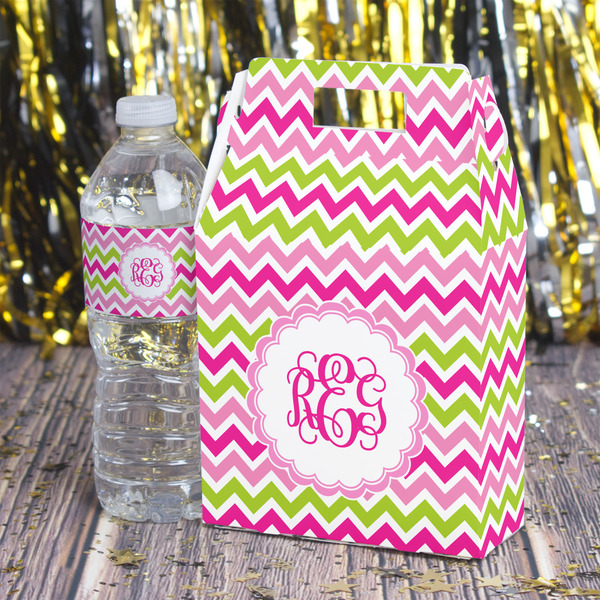 Pink & Green Chevron Gable Favor Box - In Context