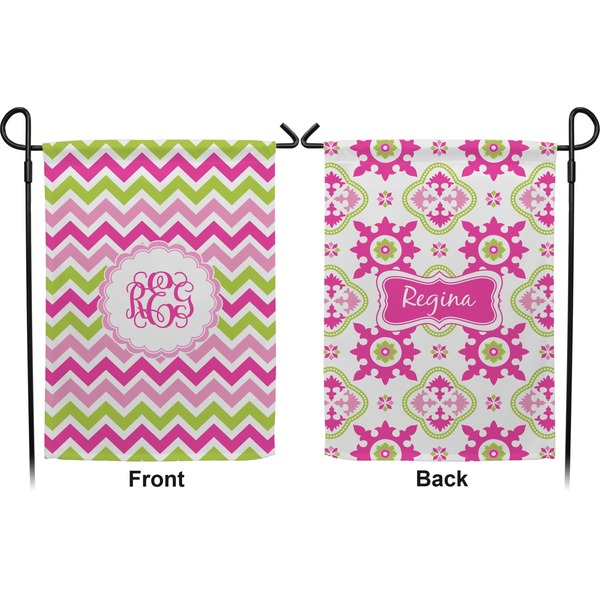 Pink & Green Chevron Garden Flag - Double Sided Front and Back