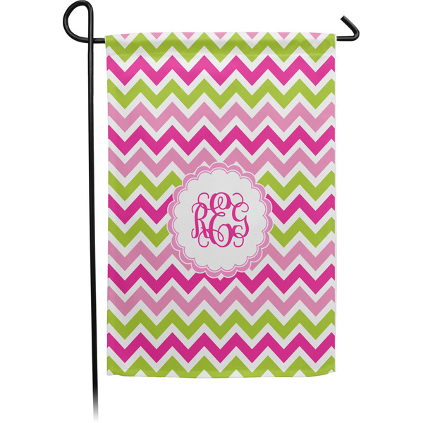 Custom Pink & Green Chevron Small Garden Flag - Single Sided w/ Monograms