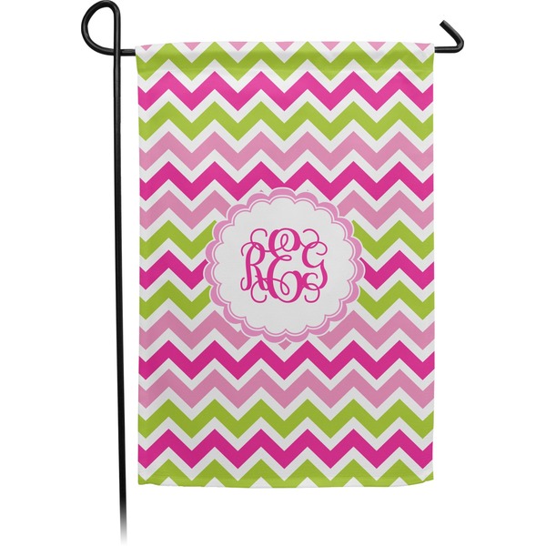 Custom Pink & Green Chevron Small Garden Flag - Double Sided w/ Monograms
