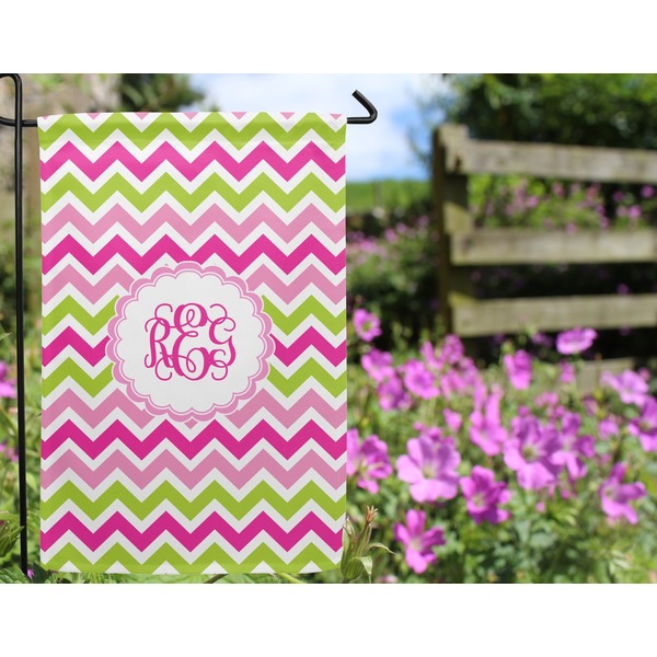 Pink & Green Chevron Garden Flag - Outside In Flowers
