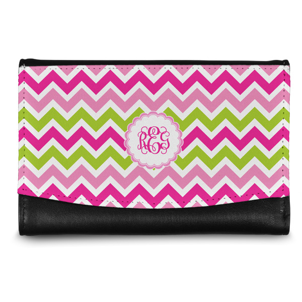 Custom Pink & Green Chevron Genuine Leather Women's Wallet - Small (Personalized)