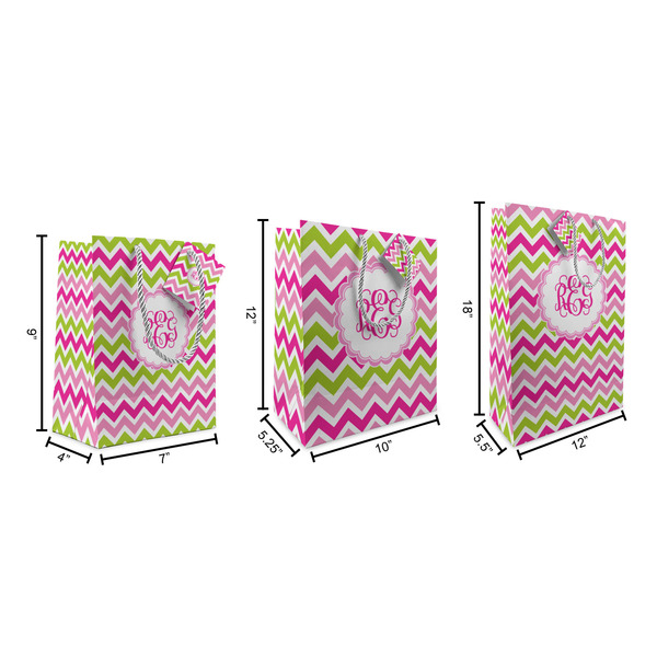 Pink & Green Chevron Gift Bags - All Sizes - Dimensions