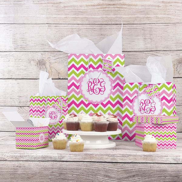 Pink & Green Chevron Gift Bags - In Context