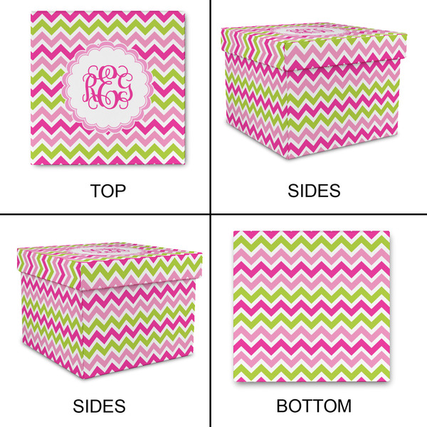Pink & Green Chevron Gift Boxes with Lid - Canvas Wrapped - Large - Approval