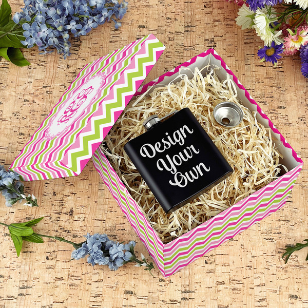 Pink & Green Chevron Gift Boxes with Lid - Canvas Wrapped - Large - In Context