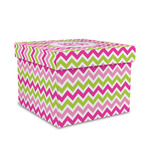 Pink & Green Chevron Gift Box with Lid - Canvas Wrapped - Medium (Personalized)