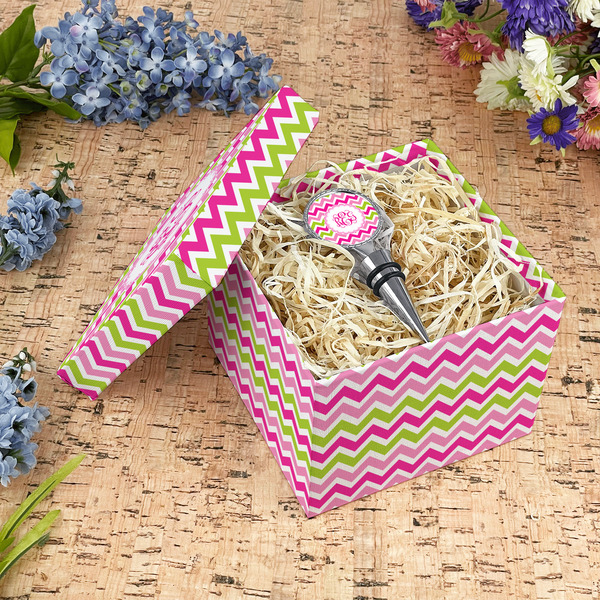 Pink & Green Chevron Gift Boxes with Lid - Canvas Wrapped - Medium - In Context