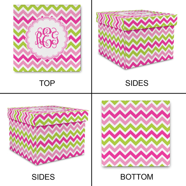 Pink & Green Chevron Gift Boxes with Lid - Canvas Wrapped - Small - Approval