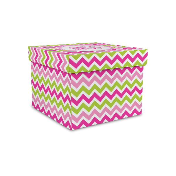 Custom Pink & Green Chevron Gift Box with Lid - Canvas Wrapped - Small (Personalized)