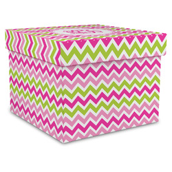 Pink & Green Chevron Gift Box with Lid - Canvas Wrapped - X-Large (Personalized)