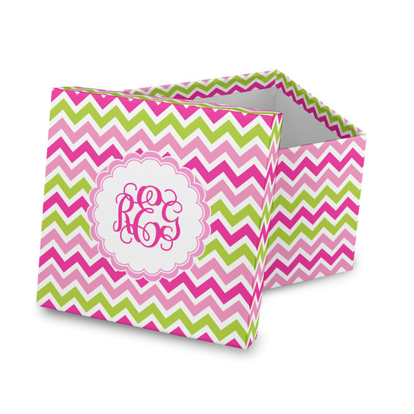 Custom Pink & Green Chevron Gift Box with Lid - Canvas Wrapped (Personalized)
