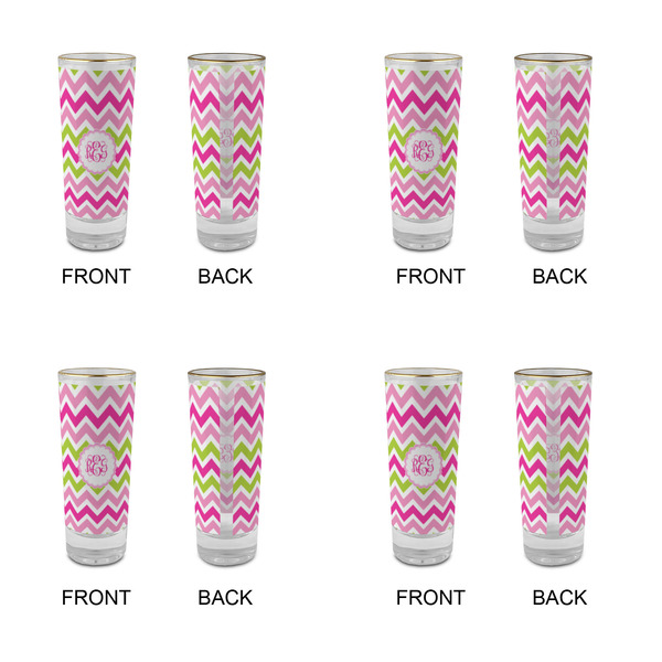 Pink & Green Chevron Glass Shot Glass - 2 oz - Set of 4 - APPROVAL