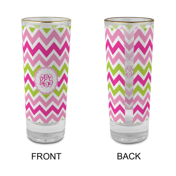 Pink & Green Chevron Glass Shot Glass - 2 oz - Single - APPROVAL