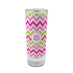 Pink & Green Chevron 2 oz Shot Glass - Glass with Gold Rim (Personalized)